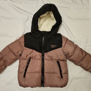 Reebok Kids' Black and Pink Hooded Puffer Jacket